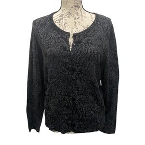 Style & Co Petite L Women’s Black Grey Gray Paisley Cardigan Top Long Sleeve